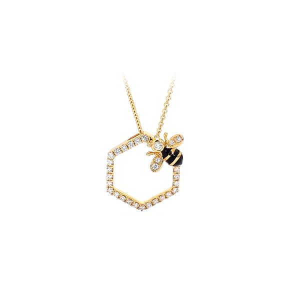 14K Yellow Gold 0.29ctw Diamond Beehive Bumble Bee Pendant / Necklace Raleigh Diamond Fine Jewelry Raleigh, NC