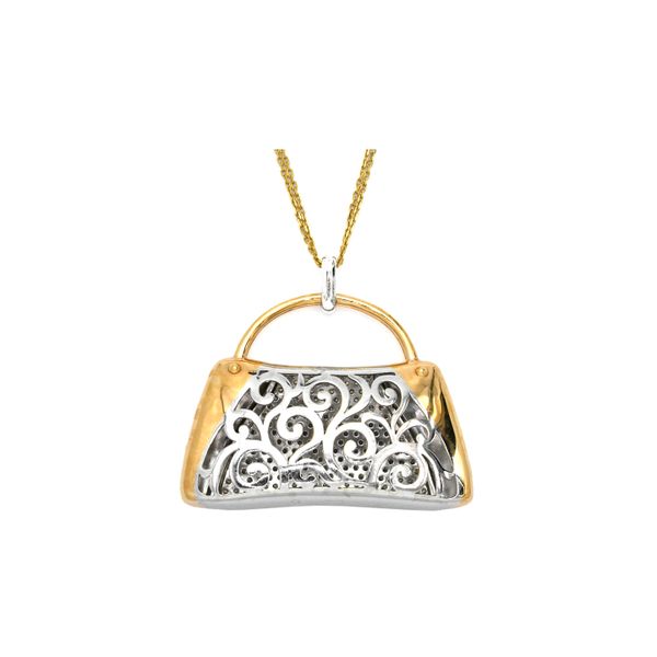 Estate 14K Yellow& White Gold ~4.75ctw Diamond Mirabelle Handbag Pendant Image 2 Raleigh Diamond Fine Jewelry Raleigh, NC