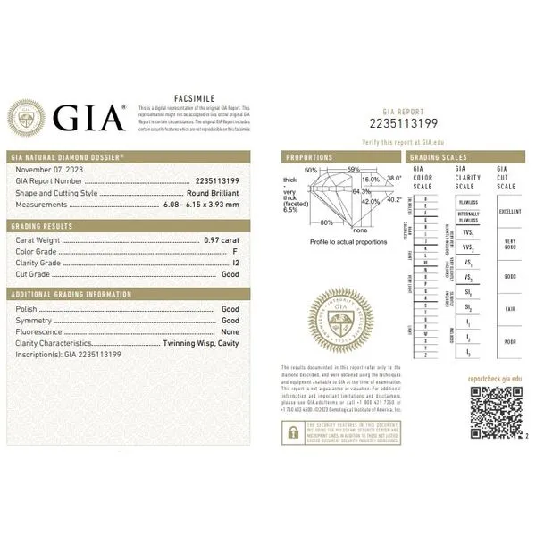 14K White Gold 0.97ctw F/I2 GIA RBC Natural Diamond 18