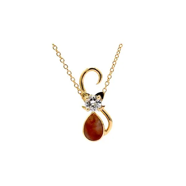 14K Yellow Gold 0.18ct H/SI2 RBC Cat Necklace + 6x4mm Pear Beige Quartz on 16