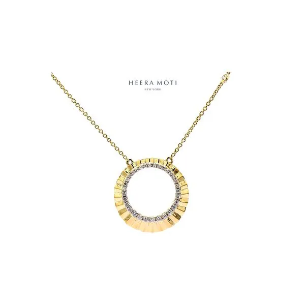 Heera Moti 14K Yellow Gold 0.22ct Center + 0.34ct Circle Moon Diamond Pendant with 18