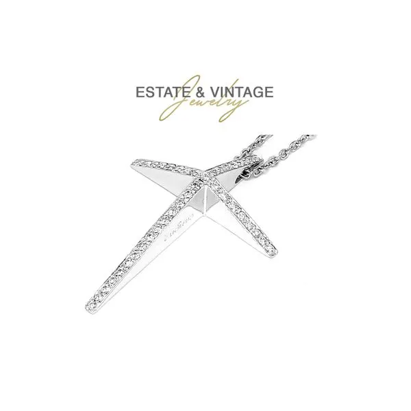 Estate 18K White Gold 0.35ctw Chimento Cross Pendant RBC Diamonds on 14K White Gold 18