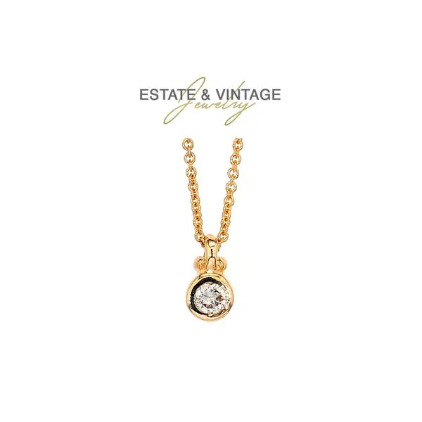 Estate 14K Yellow Gold 0.21ctw Bezel Diamond Pendant on 18