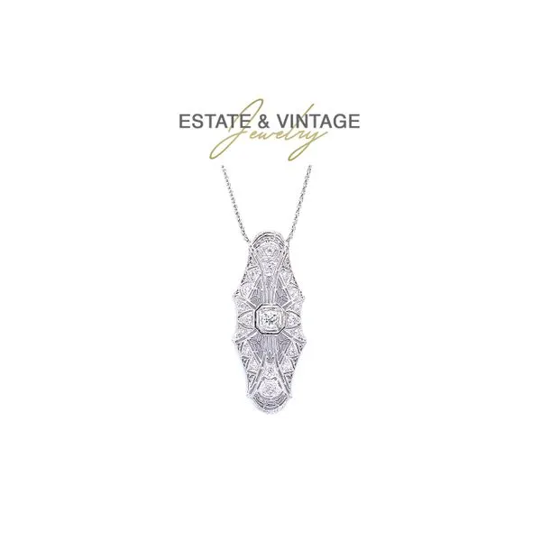 Estate Platinum 2.25ctw J-K/VS2-SI1 60x25mm Filigree Diamond Pendant with 18
