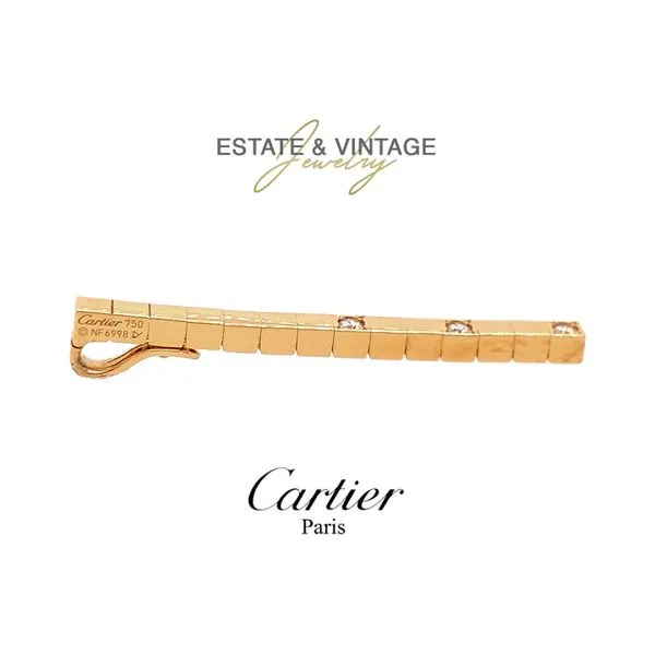Estate Cartier 18K Yellow Gold Bar Pendant with Diamonds Raleigh Diamond Fine Jewelry Raleigh, NC