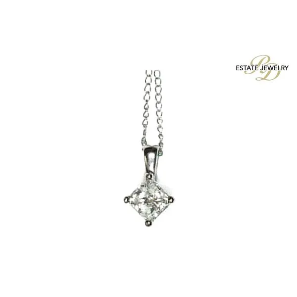 Estate 14K White Gold 0.59ctw G-H/I-I2 Princess Diamond Solitaire Pendant 18