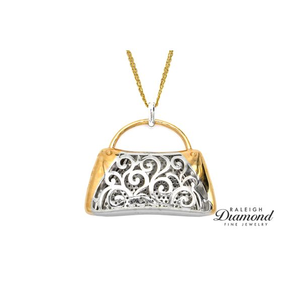 Estate 14K Rose & White Gold Handbag Pendant with Diamonds Image 2 Raleigh Diamond Fine Jewelry Raleigh, NC