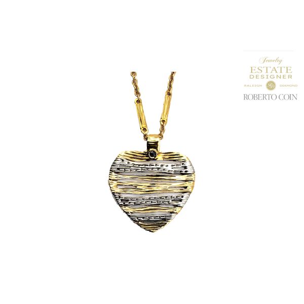 Estate Designer Roberto Coin 18K White & Yellow Gold Elephantino Collection Ruby 0.50ct G-H/VS Diamond Reversible Heart Pendant Raleigh Diamond Fine Jewelry Raleigh, NC