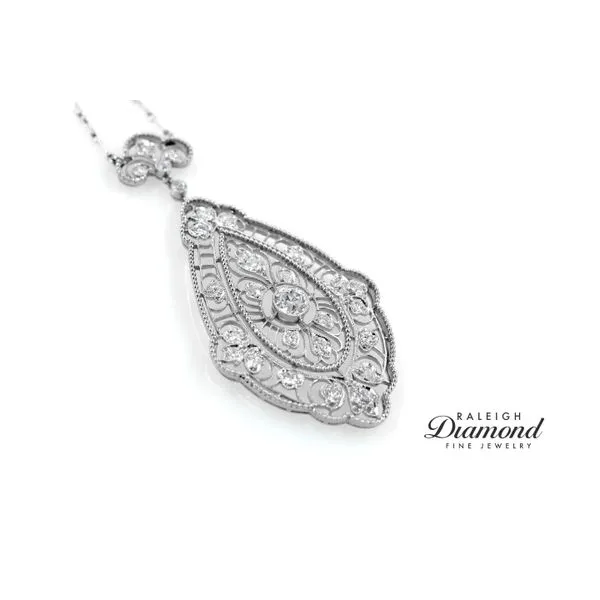 Estate Platinum Filigree Antique Edwardian Necklace with Diamonds Image 4 Raleigh Diamond Fine Jewelry Raleigh, NC