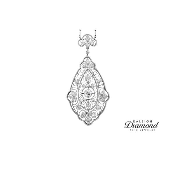 Estate Platinum Filigree Antique Edwardian Necklace with Diamonds Raleigh Diamond Fine Jewelry Raleigh, NC