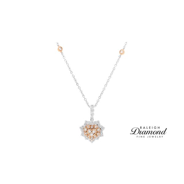 Estate 14K Two-Tone Gold Heart and Flower Diamond Necklace Image 2 Raleigh Diamond Fine Jewelry Raleigh, NC