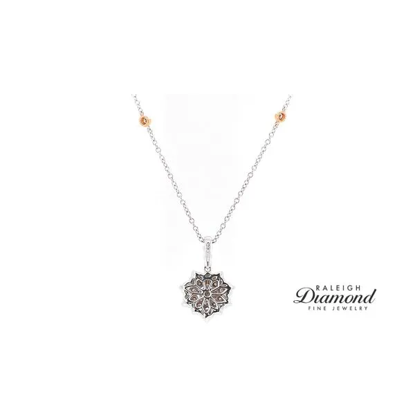 Estate 14K Two-Tone Gold Heart and Flower Diamond Necklace Image 3 Raleigh Diamond Fine Jewelry Raleigh, NC