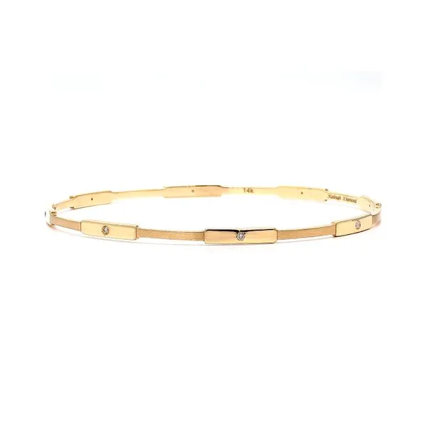 RD Handcrafted 14K Yellow Gold Bangle 0.15ctw Diamonds In + Out Brushed 68mm Diameter similar item image