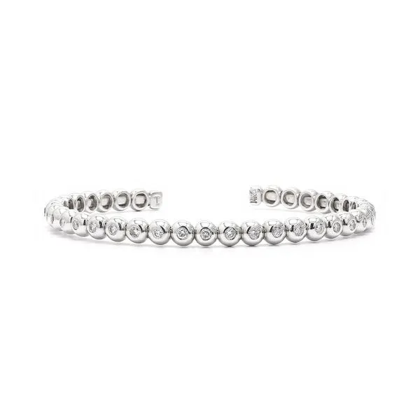 14K White Gold 1.00cw G-H/SI Diamonds Bezel Flexible Bangle Bracelet similar item image