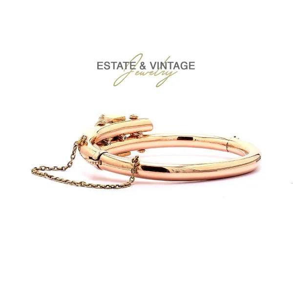 Estate 14K Rose Gold 0.40ctw Round Bangle Bracelet w/ Old Mine Cut Diamonds Image 2 Raleigh Diamond Fine Jewelry Raleigh, NC