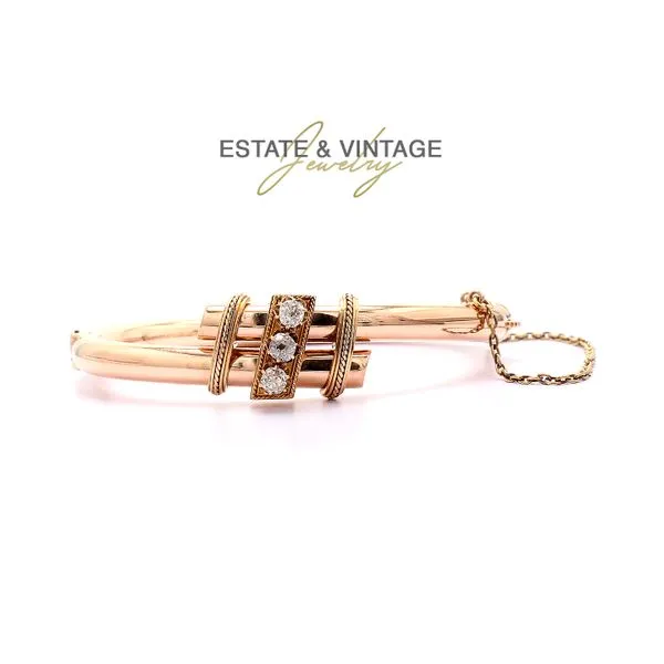 Estate 14K Rose Gold 0.40ctw Round Bangle Bracelet w/ Old Mine Cut Diamonds Raleigh Diamond Fine Jewelry Raleigh, NC