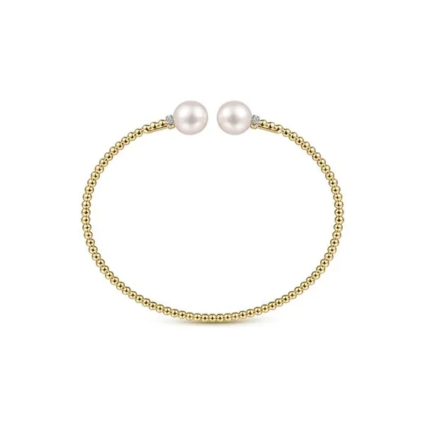 14K Yellow Gold 0.05ctw Diamond & Freshwater Pearl Bujukan Split Bangle Flexi Bracelet Image 3 Raleigh Diamond Fine Jewelry Raleigh, NC