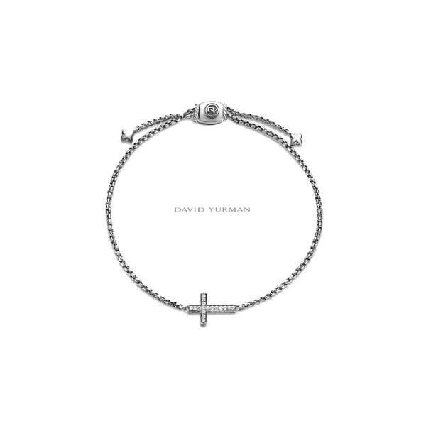Designer David Yurman Sterling Silver Petite Pavé 0.11ctw Diamond Cross Adjustable Box Chain Bracelet Raleigh Diamond Fine Jewelry Raleigh, NC