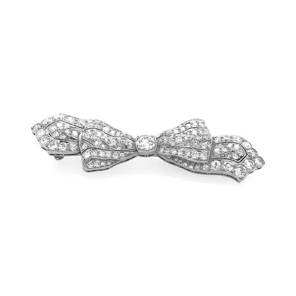 Estate Platinum Edwardian Style Antique Diamond Bow Pin Image 3 Raleigh Diamond Fine Jewelry Raleigh, NC