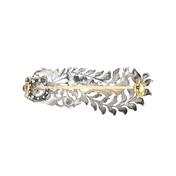 Estate 10K Yellow Gold & Silver Rough Diamond Leaf Pin Image 2 Raleigh Diamond Fine Jewelry Raleigh, NC