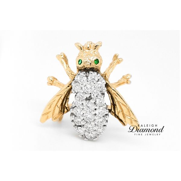 Estate 14K Two-Tone Gold 1ctw Diamond  Bee Brooch with Emerald Accents Raleigh Diamond Fine Jewelry Raleigh, NC