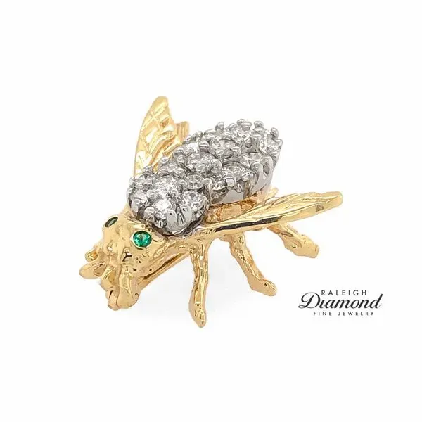 14K Two Tone Gold Bumble Bee Brooch with Diamonds and Emeralds Image 2 Raleigh Diamond Fine Jewelry Raleigh, NC