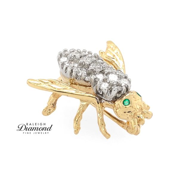 14K Two Tone Gold Bumble Bee Brooch with Diamonds and Emeralds Image 4 Raleigh Diamond Fine Jewelry Raleigh, NC