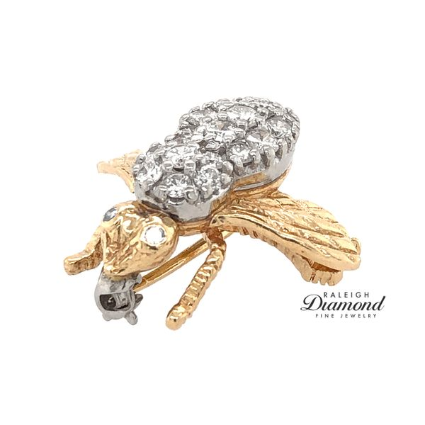 Estate 14K Two-Tone Gold Bee Brooch with Diamonds Image 2 Raleigh Diamond Fine Jewelry Raleigh, NC