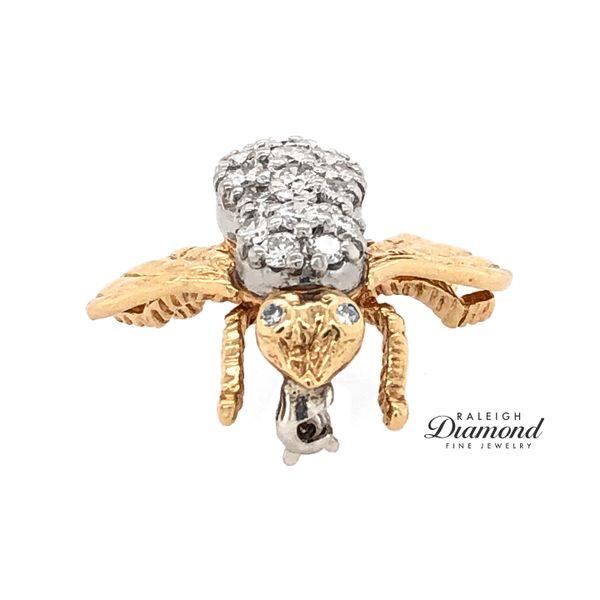 Estate 14K Two-Tone Gold Bee Brooch with Diamonds Image 3 Raleigh Diamond Fine Jewelry Raleigh, NC