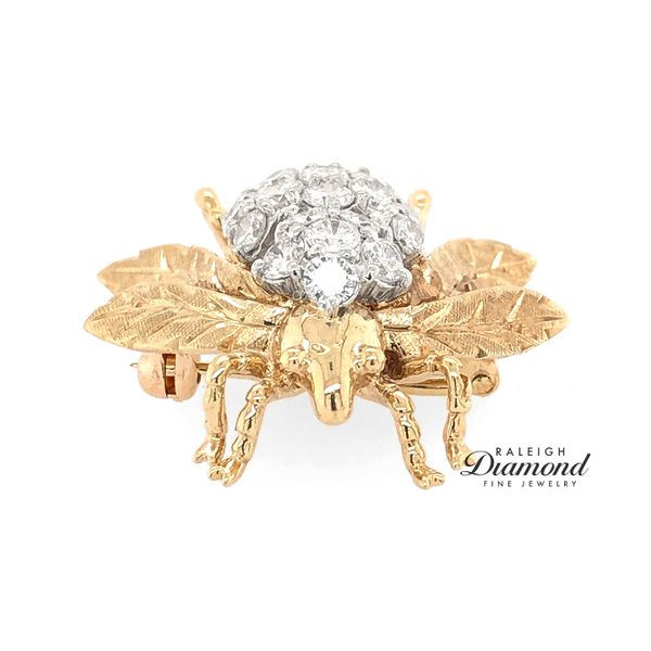 Estate 14K Two-Tone Gold Bumblebee Brooch with Diamonds Image 3 Raleigh Diamond Fine Jewelry Raleigh, NC