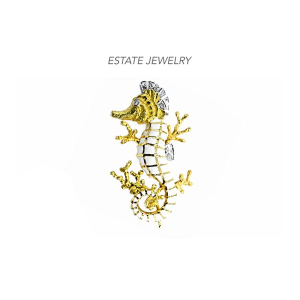 Estate 18K Yellow Gold Seahorse Pin with Diamonds & Enamel Raleigh Diamond Fine Jewelry Raleigh, NC