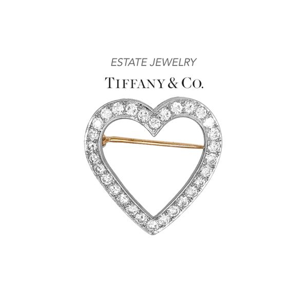 Estate Tiffany & Co. Platinum Heart Brooch with Diamonds Raleigh Diamond Fine Jewelry Raleigh, NC