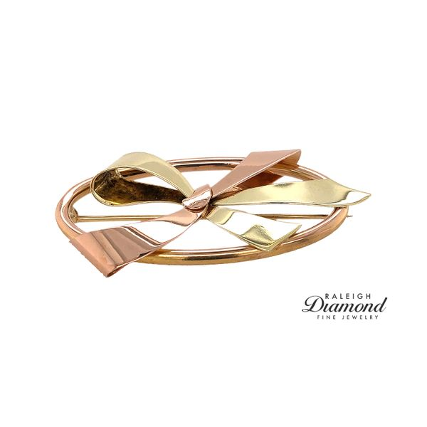 Estate 14K Two-Tone Gold Vintage Ribbon Brooch Image 3 Raleigh Diamond Fine Jewelry Raleigh, NC