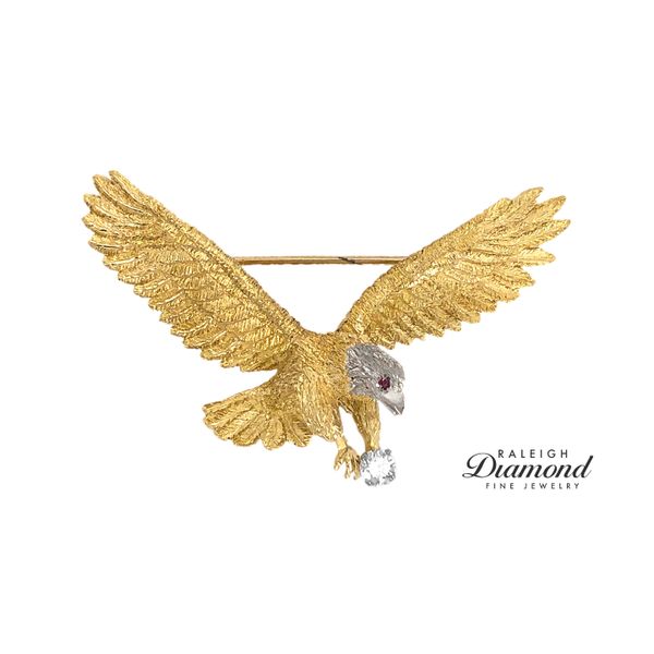 Estate 18K Two-Tone Eagle Brooch with Diamond & Ruby Raleigh Diamond Fine Jewelry Raleigh, NC