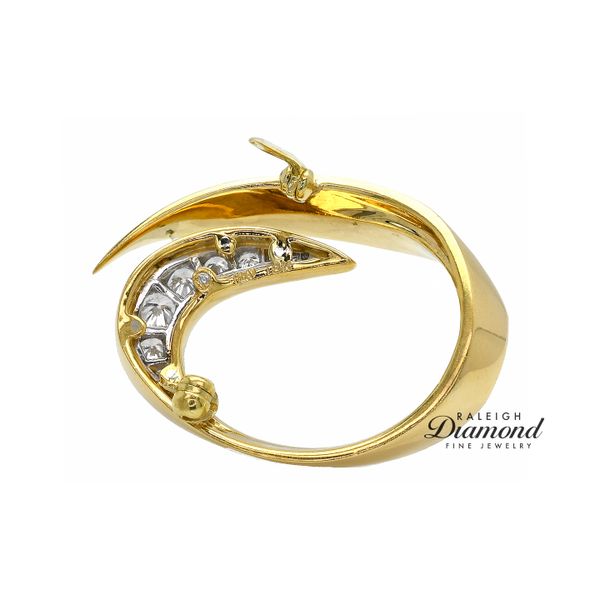 Estate Platinum 18K Yellow Gold Swirl Brooch with Diamond Accents Image 2 Raleigh Diamond Fine Jewelry Raleigh, NC