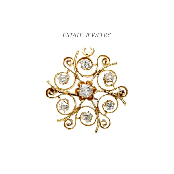 Estate 14K Yellow Gold Brooch with Old Mine Diamonds Raleigh Diamond Fine Jewelry Raleigh, NC