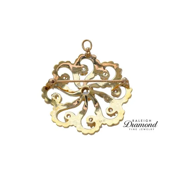 Estate 14K Yellow Gold Floral Brooch with Diamonds Image 2 Raleigh Diamond Fine Jewelry Raleigh, NC