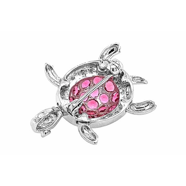 Estate 18K White Gold Sea Turtle Pin / Pendant with Diamonds & Pink Tourmalines Image 4 Raleigh Diamond Fine Jewelry Raleigh, NC