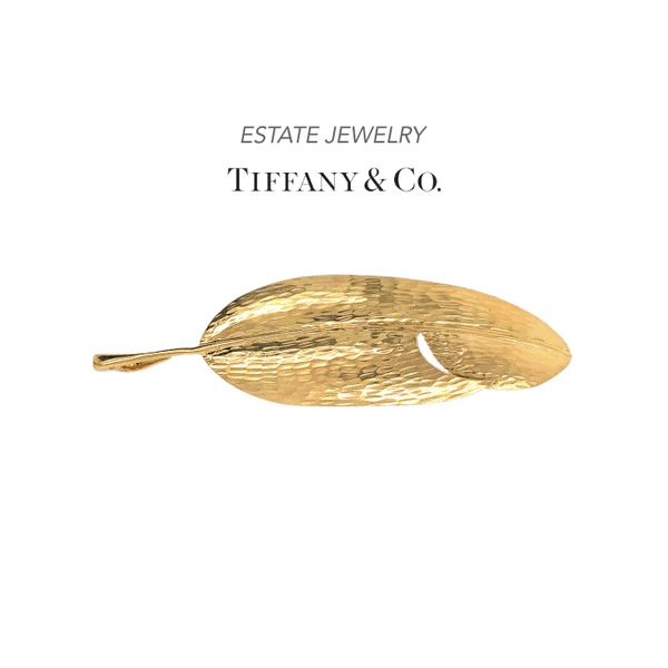 Estate Tiffany & Co. 18K Yellow Gold Large Leaf Brooch Raleigh Diamond Fine Jewelry Raleigh, NC