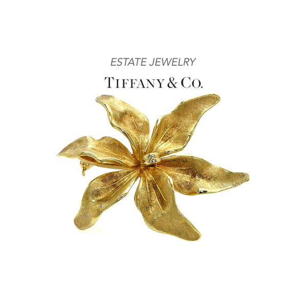 Estate Tiffany & Co. 14K Yellow Gold Flower Brooch Raleigh Diamond Fine Jewelry Raleigh, NC