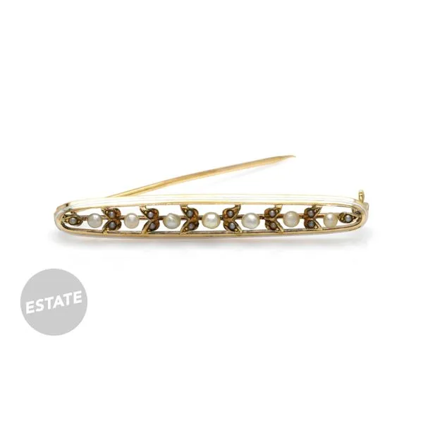 Estate 14K Yellow Gold Floral Brooch with Pearls Raleigh Diamond Fine Jewelry Raleigh, NC