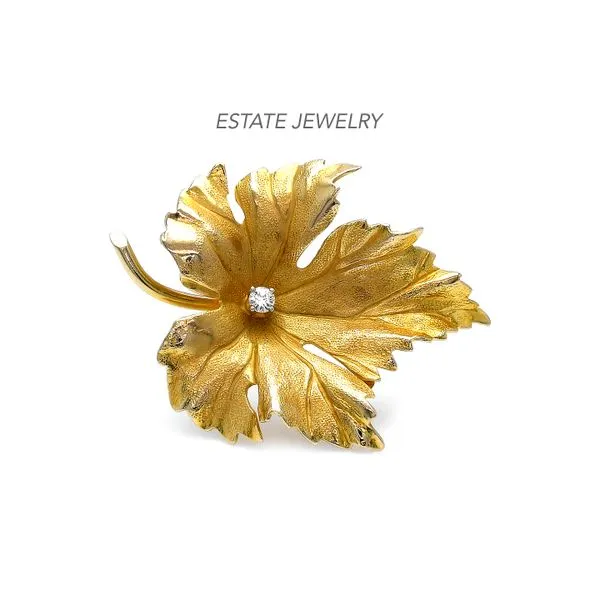 Estate 14K Yellow Gold 0.10ctw Diamond Wine Leaf Brooch Raleigh Diamond Fine Jewelry Raleigh, NC