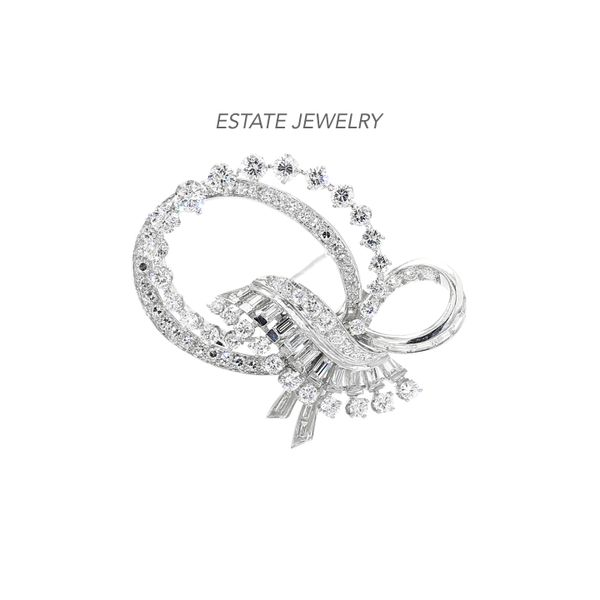 Estate Platinum 10.0ctw Diamonds Fan Swirl Brooch Raleigh Diamond Fine Jewelry Raleigh, NC