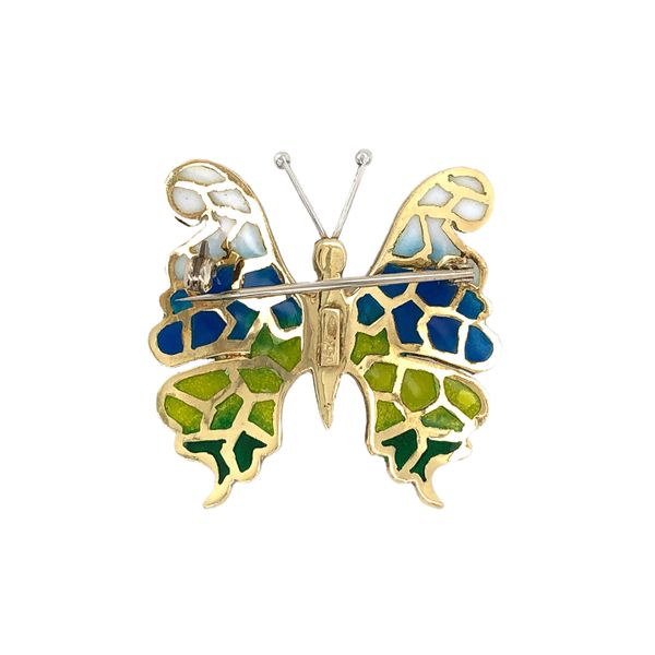 Estate 14K Yellow Gold and Enamel Butterfly Brooch Image 2 Raleigh Diamond Fine Jewelry Raleigh, NC