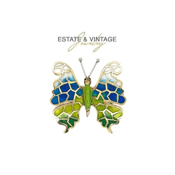Estate 14K Yellow Gold and Enamel Butterfly Brooch Raleigh Diamond Fine Jewelry Raleigh, NC