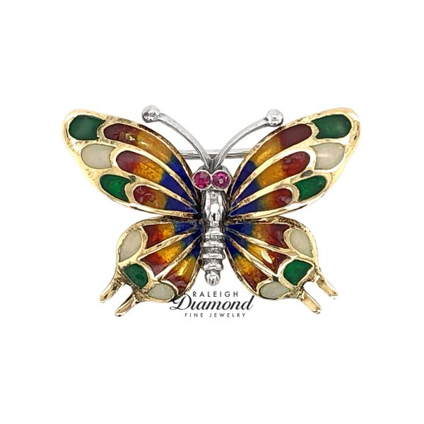 Estate 14K Two-Tone  Enamel Butterfly Brooch with Rubies Raleigh Diamond Fine Jewelry Raleigh, NC