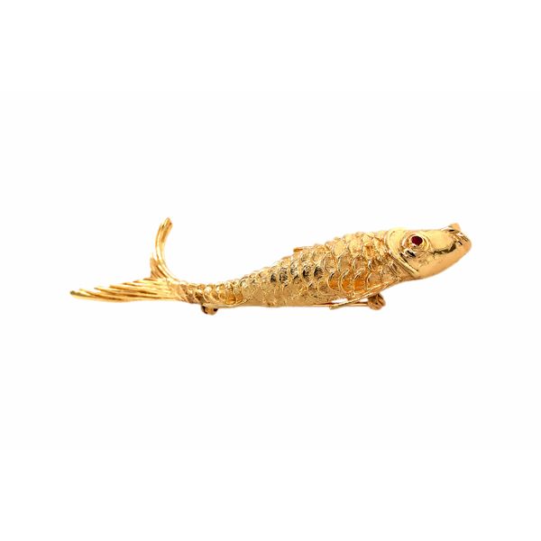 Estate 14K Yellow Gold Koi Fish with Rubies Brooch Image 2 Raleigh Diamond Fine Jewelry Raleigh, NC