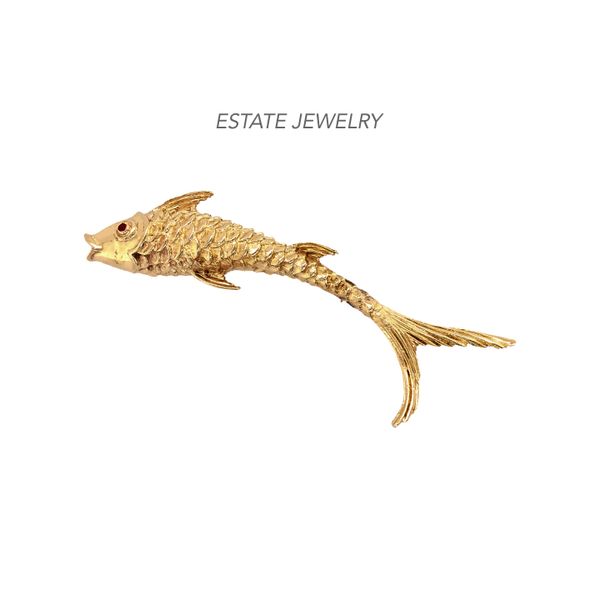 Estate 14K Yellow Gold Koi Fish with Rubies Brooch Raleigh Diamond Fine Jewelry Raleigh, NC