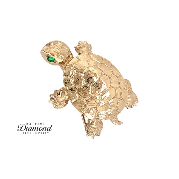 Estate 14K Yellow Gold Turtle Pin with Emeralds Raleigh Diamond Fine Jewelry Raleigh, NC
