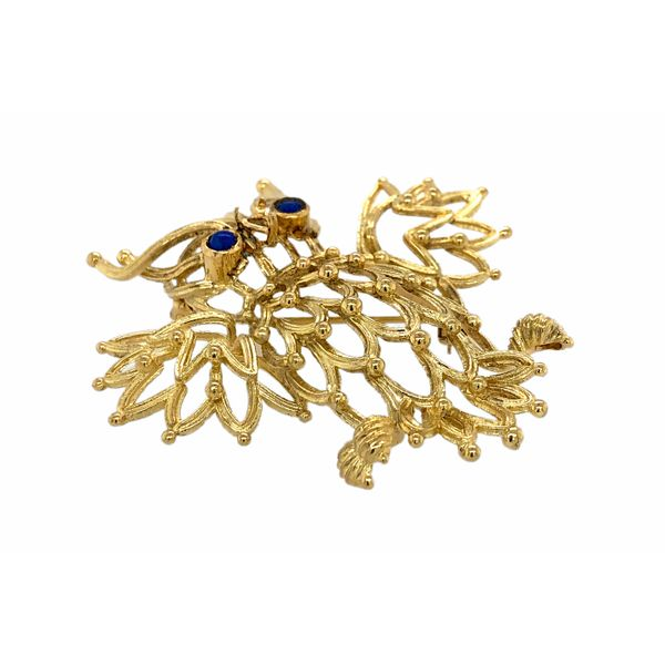 Estate 18K Yellow Gold Vintage Owl Pin with Lapis Accents Image 2 Raleigh Diamond Fine Jewelry Raleigh, NC
